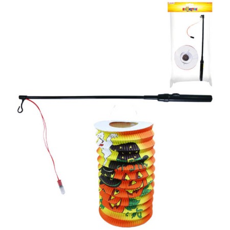 Lampion Halloween oválný 15cm dýně set s hůlkou na baterie na svíčku Světlo