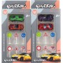 Auto závodní kovové 1:64 set 2ks s dopravními značkami 3 druhy