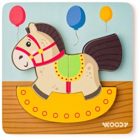 WOODY DŘEVO Baby vkládací puzzle koník skládačka 5 dílků na desce