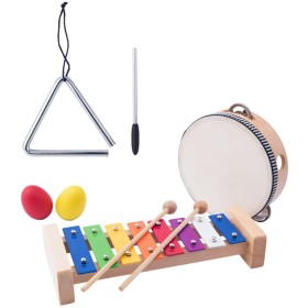 WOODY Set muzikální 5ks xylofon traingl tamburina maracas *HUDEBNÍ NÁSTROJE*