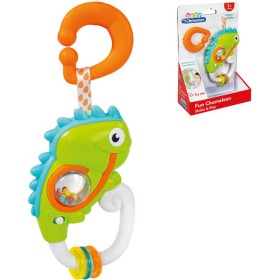 CLEMENTONI Baby chrastítko chameleon s úchytem na baterie pro miminko Zvuk