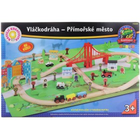 MAXIM DŘEVO Vláčkodráha přímořské město 80 dílků *DŘEVĚNÉ HRAČKY*