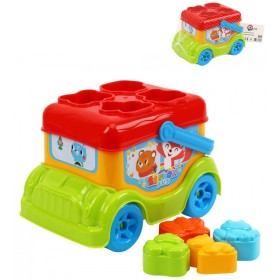 Autobus baby vkládačka autíčko + 4 dílky zvířátka v síťce