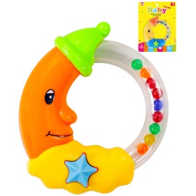 Chrastítko baby měsíček pro miminko na kartě 4 barvy plast