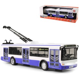 Trolejbus MHD modrý zpětný chod hlásí stanice na baterie Světlo Zvuk CZ