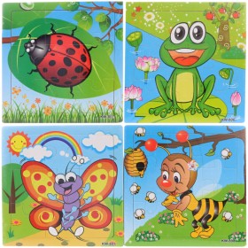 DŘEVO Puzzle vkládací na desce zvířátka 9 dílků 4 druhy *DŘEVĚNÉ HRAČKY*