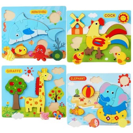DŘEVO Puzzle baby vkládací zvířátka na desce 4 druhy *DŘEVĚNÉ HRAČKY*