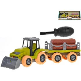 Traktor s vlečkou montážní šroubovací set s nástrojem a kládami dřeva volný chod