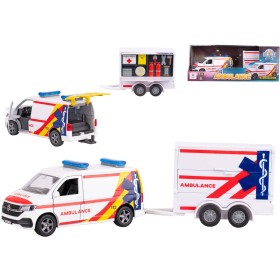 KIDS GLOBE Traffic auto VW Transporter ambulance set s přívěsem PB kov
