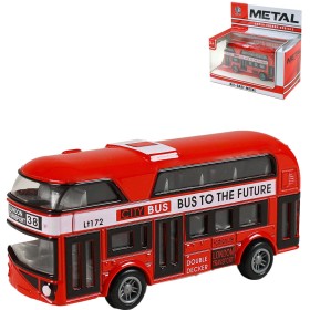 Autobus červený londýnský dvoupatrový double decker zpětný chod kov