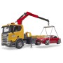 BRUDER 03552 Auto Scania Super 560R odtahovka + roadster na baterie Světlo Zvuk