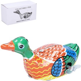 Kachna natahovací retro kovová 10cm na klíček v krabici