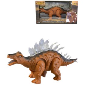 Dinosaurus hnědý plastový na baterie pohyblivý Světlo Zvuk v krabici